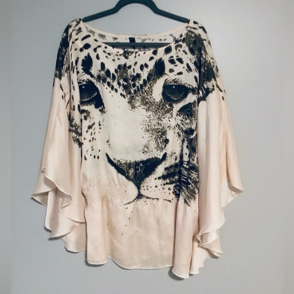 Bebe Cheetah Poncho Womens 2X Silky Tunic Top Blouse Lightweight Oversized